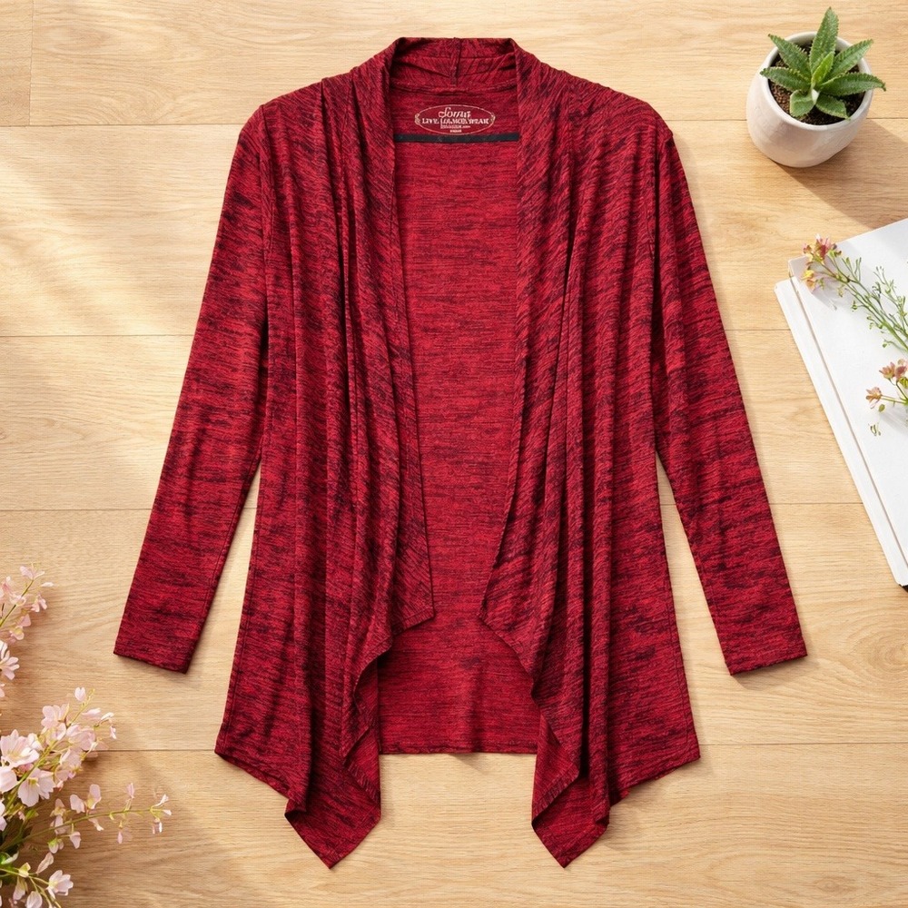 Soma Live Lounge Wear XL Burgundy Black Space Dye‎ Tie Wrap Open Cardigan Red